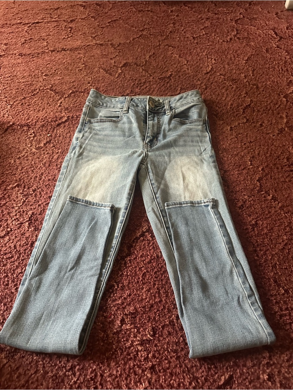 American Eagle Outfitters Light Blue Straight Leg Jeans with Front Patch Panels